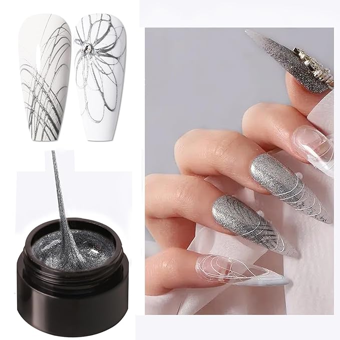 Silver Spider Gel for Nails, Silver Gel Paint for Nails Art UV LED DIY Design Manicure Spider Paint Nail Gel for Nail Art