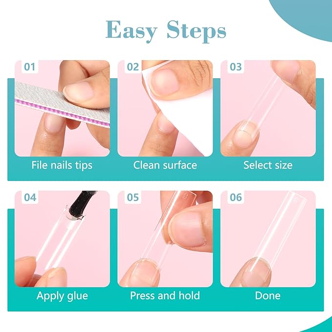 240PCS No C Curve Clear nail tips for Acrylic Nails Professional, XL Extra Long Square Flat, Half Cover Straight Tapered Square French Fake nail tips for Nail Salons Home DIY 12 Sizes