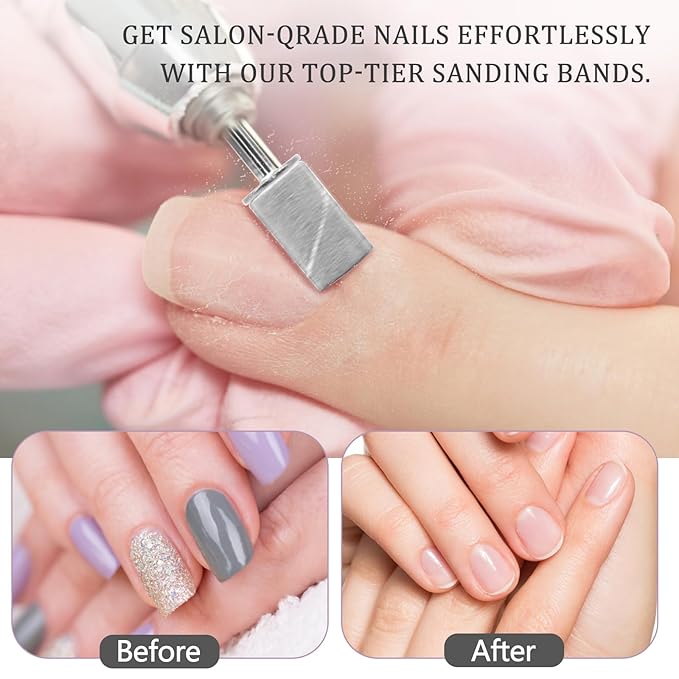 120Pcs Nail Drill Bits Sanding Bands with Nail Drill Bits, Professional Sand Band 180# Fine Grit Nail File Sanding Bands for Acrylic Nails Manicures and Pedicure