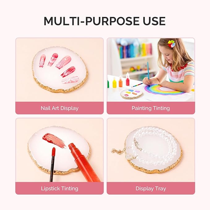 MelodySusie 1PC Round Shape Resin Nail Art Palette, Professional Color Mixing Board for Gel Polish, Acrylics, Pigment Blending, Salon and DIY Makeup Artist Tool, White