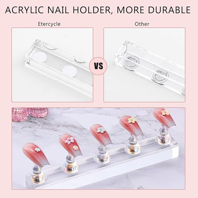 Etercycle Nail Stand Acrylic Nail Art Display Stand Practice Nail Holder for Painting Nails Magnetic Practice Stands with Reusable Putty (Pink Clear)