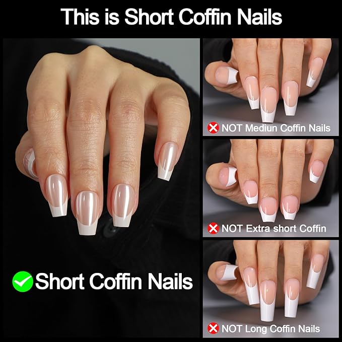 16 Sizes Coffin Press on Nails Reusable 32pcs Glossy Gel Fake Nails with Glue and Jelly Stickers (Dusty Rose)