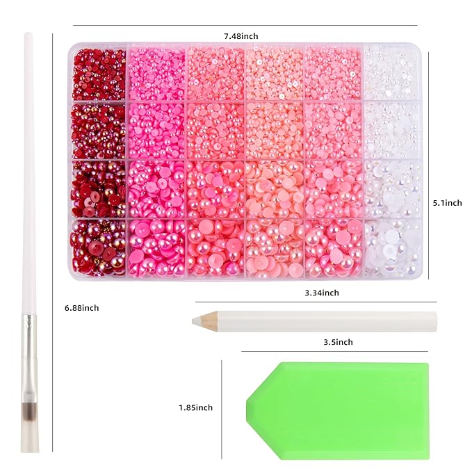 9960 Pink AB Pearls Rhinestones, Assorted Size 3/4/6/8mm Flatback Half Pearls for Crafts, Tumblers, Shoes, Nails, Face Art