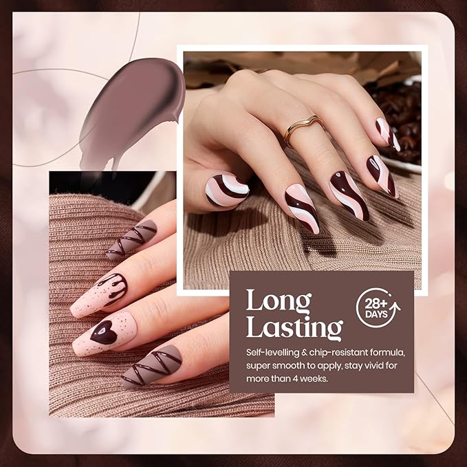 beetles Brown Gel Polish Set - 6 Colors Coffee Brown White Neutral Pink Nude Gel Nail Polish Caramel Cappuccino Soak off Uv Led Lamp Needed Nail Art DIY Spring Manicure Spring Gift Set