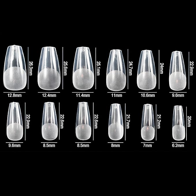 Short Coffin Gel Nail Tips, 600PCS Pre - Etched Clear Fake Nails, 12 Sizes Full Cover Soft Acrylic Press - On Nail Extensions, No C Curve, DIY Manicure at Home