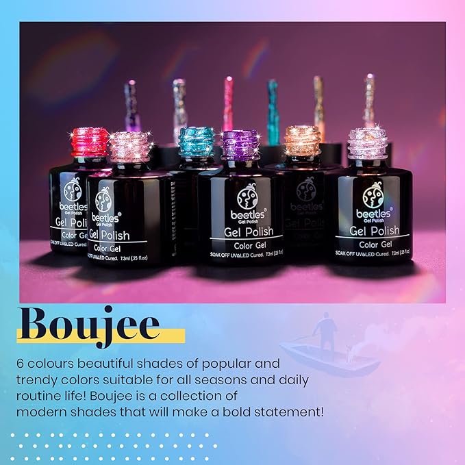 Beetles Glitter Gel Polish, 6 Pcs Pink Silver Platinum Gel Polish Kit Soak off Uv Lamp Shimmer Purple Pink Green Gold Glitter Nail Polish Kit Holiday Spring Gift Design for Party