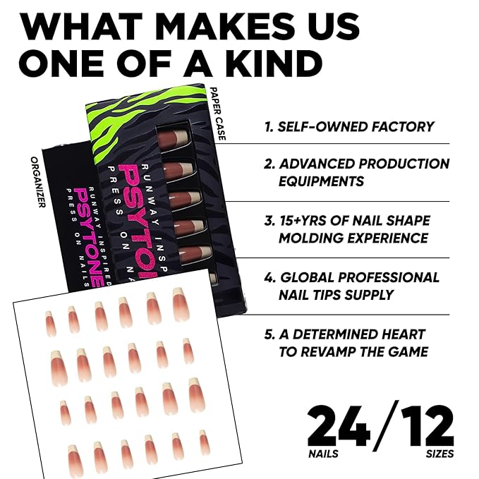 PSYTONE Long Press on Nails Almond White Fake Nails Acrylic Glossy False Nails Full Cover Gradient Nails for Women and Girls 30PCS