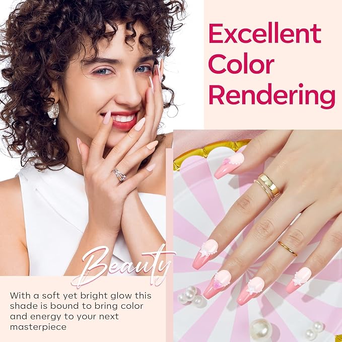 Modelones Poly Nail Gel Set, 6 Colors Pink Confetti Collection Nude Pink Glitter Colors Poly Extension Gel Enhancement Builder Pastel Summer Manicure DIY Home Salon