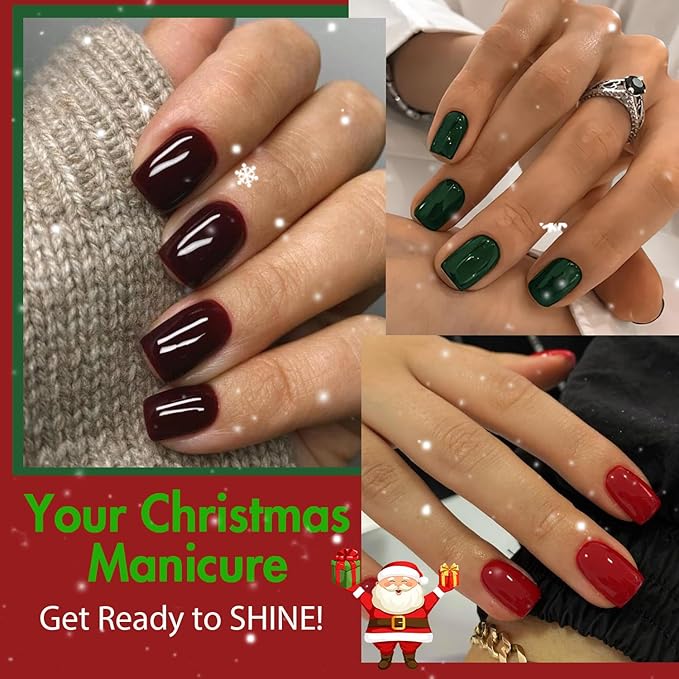 6 Pack Press On Nails Short, KQueenest Acrylic Press On Nails Square, Short Fake Nails Press On, Glossy Glue On Nails Short, Dark Color Stick On Nails for Women Winter Gift 144 Pcs
