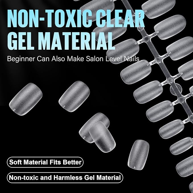 TOMICCA Short Oval Nail Tips, 240Pcs 15Sizes Double Sided Matte Nail Tips for Manicure, Acrylic Full Cover Fake False Press on Nails for Home DIY Art