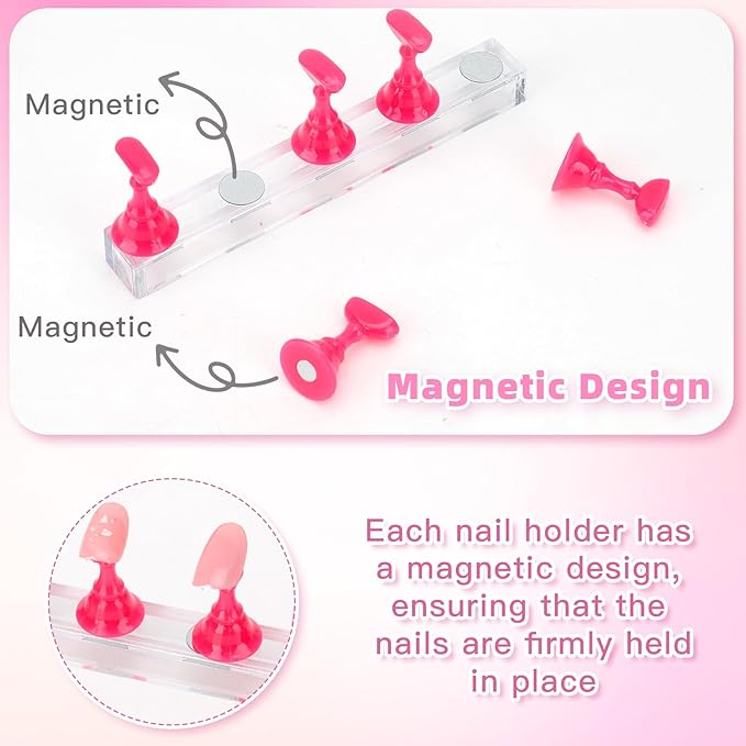 Nail Stand Nail Holder for Painting Nails 2 Sets Press on Nails Stand Display with 96 Pcs Reusable Adhesive Putty Clay Magnetic Acrylic Nailss Art Tools Accessories for DIY Salon Supplies Rose Pink
