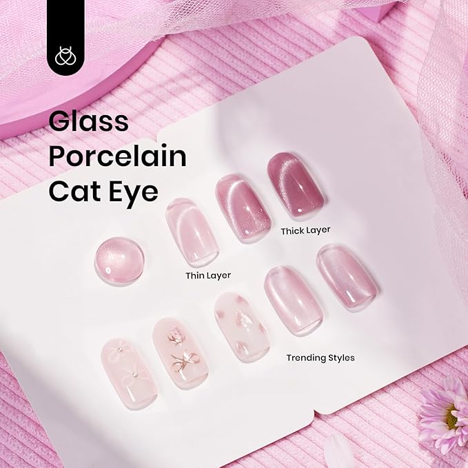 Beetles Pink Cat Eye Gel Nail Polish - 15ML Pink Cat Eye Glitter Gel Polish with Magnet Jelly Translucent Glass Effect Soak Off UV Nail Art DIY Manicure Gifts for Women