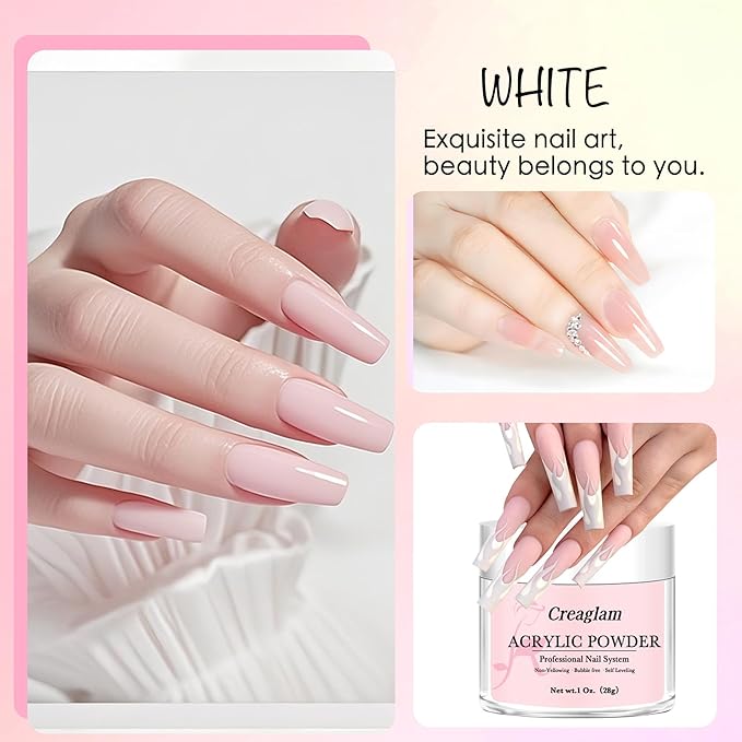 Acrylic Powder Large Capacity: 3Pcs 1 Oz. Festival Bloom Pink Marshmallow Super Nail Polymer for 3D Art Carving French Extension - 28g White Professional Acrylic Powder No Need Lamp