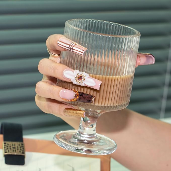 LOVFUL Press on Nails Luxurious Autumn Harvest| Handmade with Full Covered Crystals| Reusable Fake Nails| Square Mid length 1.7in| H344-L