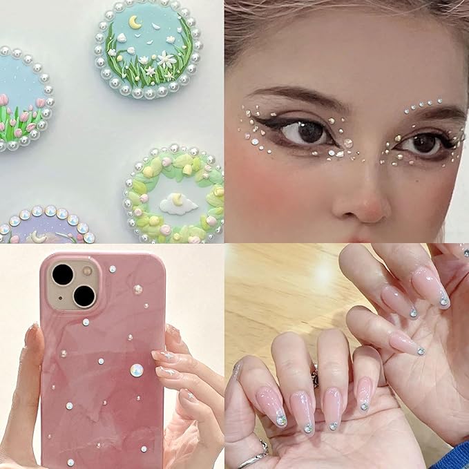 2100Pcs Self Adhesive Pearls and Rhinestone Sticker, Stick on Rhinestone Hair Gems Body Art Stickers Face Pearls Stick on Face Gems for Nail Art, Makeup, Crafts, Scrapbooking