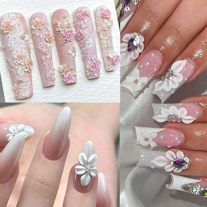 3D Nail Art Sculpting Tools Set, 3 Pack Dual-Head Carving Pens with 2 Silicone Finger Sleeves for Acrylic Gel Flowers Design, DIY Manicure Professional Salon Supplies for Nail Techs