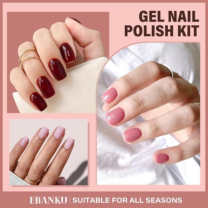 EBANKU 12 Pcs Christmas Gel Nail Polish Set, 15ML Same Color Same Bottle Red Pink Nude Brown Fall Soak Off Gel Nail Polish Kit Nail Art Manicure Gifts for Women