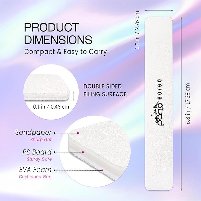 10pcs - PANA Jumbo Double-Sided Emery Nail File for Manicure, Pedicure, Natural, and Acrylic Nails - White (Grit 60/60)