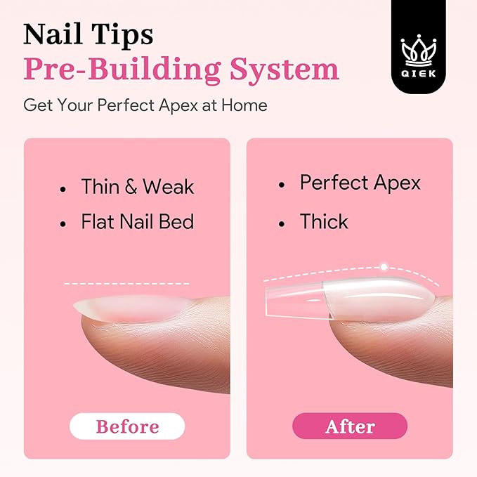 Medium Square Pre-Building Nail Tips Kit, 15 Sizes 240 PCS Pre-shaped Apex Clear Thick Extensions Tip Soft Half Matte Press On Fake Nails Glue Gel Nail Lamp for DIY Beginners & Salon Manicure