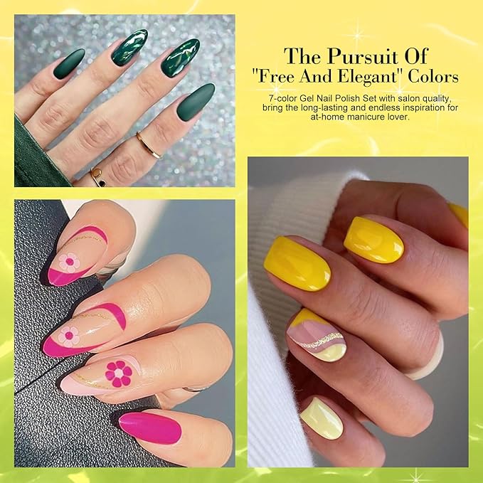 LimeGirl Gel Nail Polish Kit with U V Light, 23PCS Starter Kit with 7 Colors, Hot Pink/Orange/Yellow Green/Skin Tones,Dark-skinned Collection, Salon-Grade Gel Polish Set Nail Lamp Gift for Women