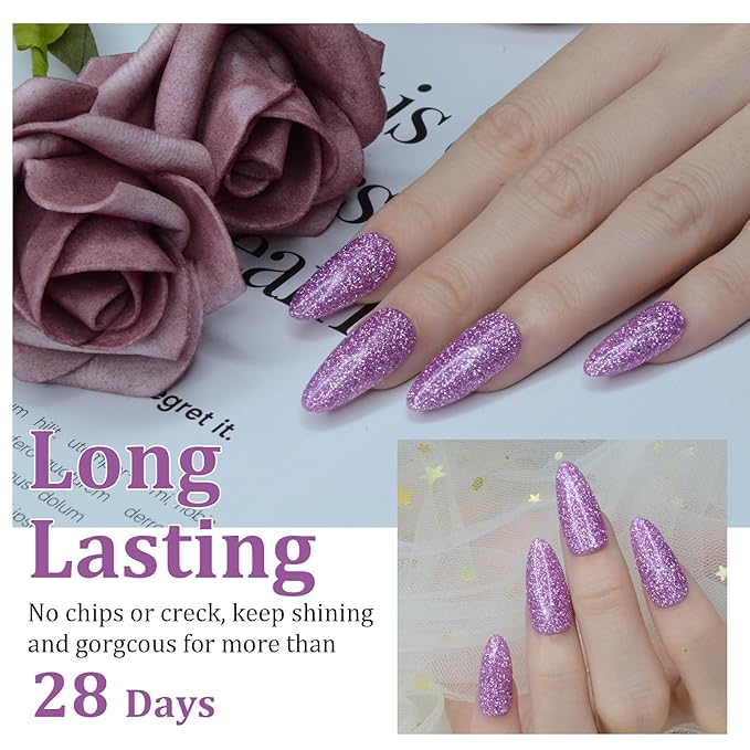 Dip Powder Glitter Purple Color, Nail Dipping Powder French Powder Pro Collection System Nail Art Starter Manicure Salon DIY at Home, No Needed Nail Lamp Curing, 1 Oz/28g
