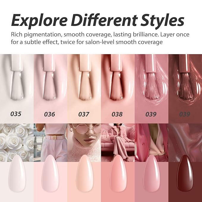 Makartt Gel Nail Polish Set: 6 Colors Nude Brown Gel Polish Kit 15ML One N'Done Neutral Skin Tones Nail Polish Soak Off UV LED Nail Art Manicure Gift for Women