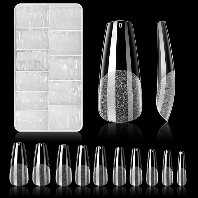 Makartt Gel X Nails Kit 500Pc Soft Gel Full Cover Tips, Medium Coffin Clear Tips Bundle with UV Nail Glue 15ML, 3-in-1 Base Coat & Slip Solution