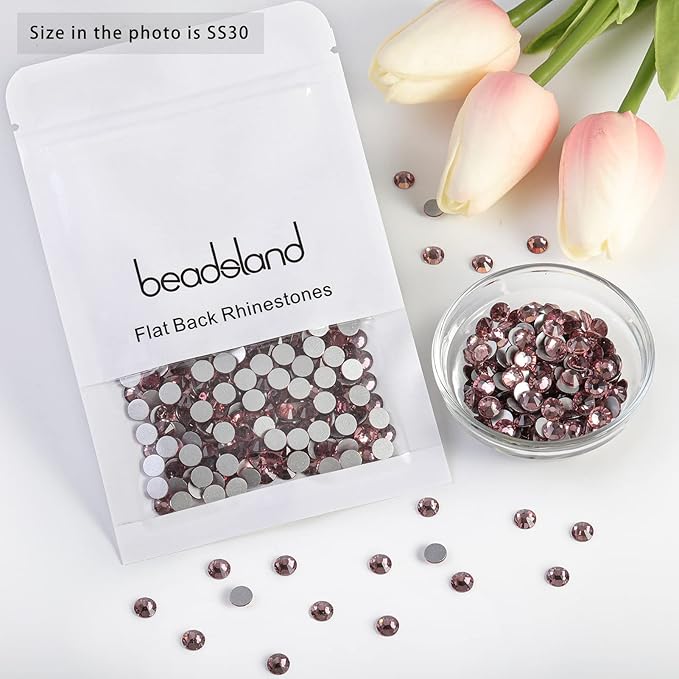 Beadsland 576pcs Flat Back Crystal Rhinestones Round Gems for Nail Art and Craft Glue Fix, Light Purple, SS30,6.3-6.5mm