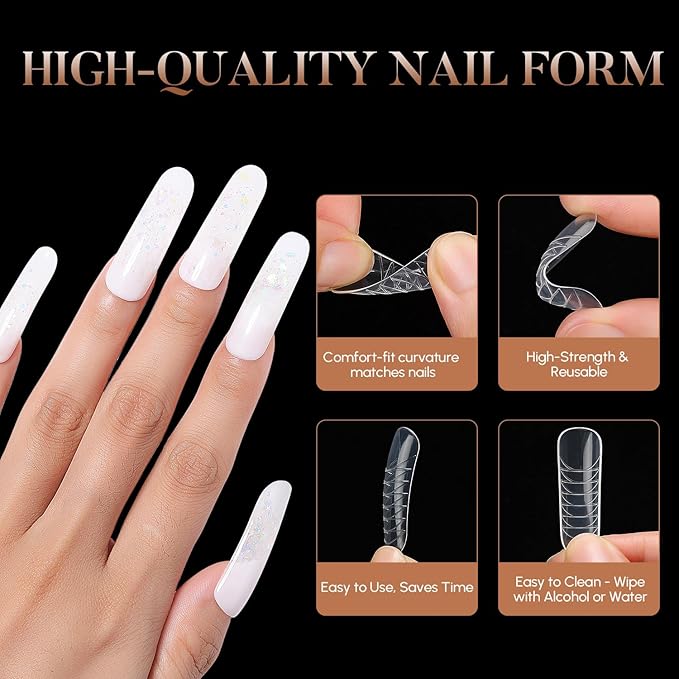 Nicedeco Poly Extension Gel Dual Nail Forms, 120pcs Nail Molds for Builder Extension, 5 Style 12 Size Dual Forms for Gel Nail Tips Nail Art Design Salon DIY Kit 2