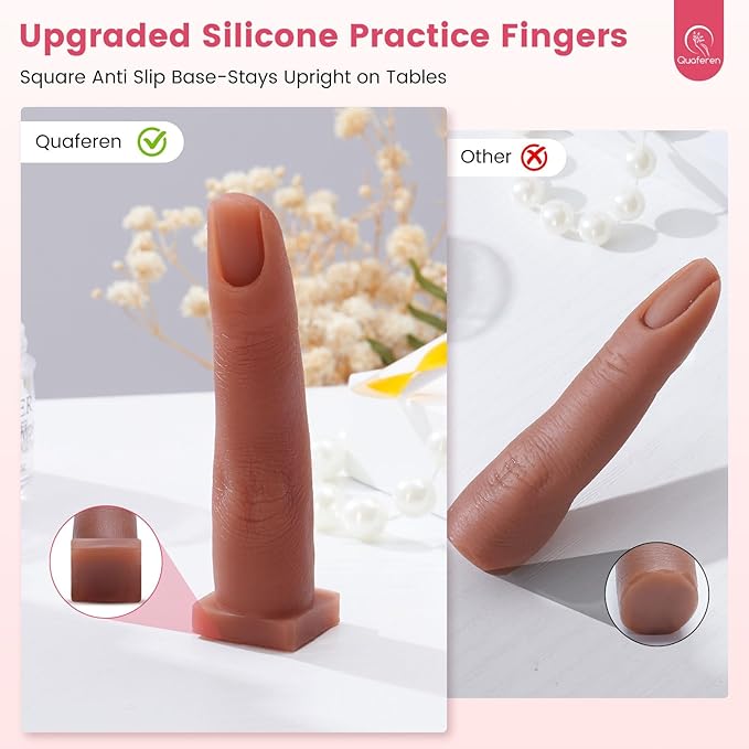 Deciniee Upgraded Square Base fake finger 2PCS Silicone Practice Fingers for Acrylic Nails Flexible Nail Practice Finger Soft Nail Training Model Mannequin Finger for DIY Nails Practice（N0.5）