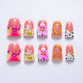 10 Pieces Luxury Acrylic Press On Nails Short Handmade Duck Nails, Pink Thickened False French Nails, 3D Flowers, Conch Shells And Starfish, Reusable Fake Nails, Acrylic Nails (S)