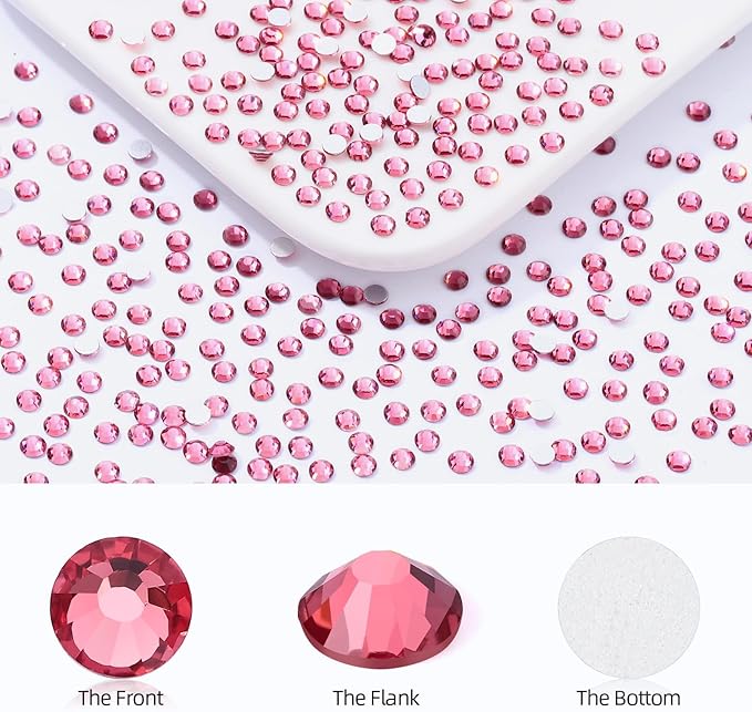 Rose Flatback Rhinestones, Glass Rhinestones for Nail Art and Craft, Glue Fix, Loose Crystal Gemstones(Rose, SS8, 2880pcs, 2.3-2.5mm)