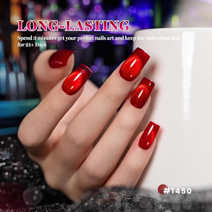 RARJSM Diamond Glitter Cocktail Cat Eye Gel Nail Polish Set 6Pcs Velvet Mint Green Sky Blue Violet Purple Fuchsia Magenta Ruby Red Smoothie Cateye Gelpolish with Magnetic Stick Curing Require