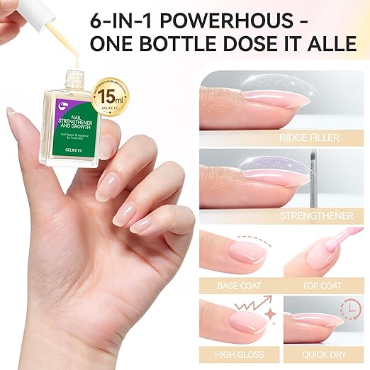 gelike ec Nail Hardener and Strengthener Polish: Milky Apricot Ridge Filler for Peeling Weak Nails Fast Dry Nail Growth Treatment Long Lasting Glossy Finish for Women Home DIY 15ml