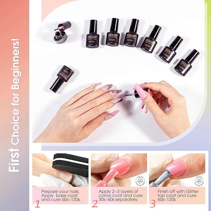 ROSALIND 80PCS Gel Polish Set, 75 Colors Gel Nail Polish with Glossy Matte Glitter Top Coat Base Coat Multi-Colred u v Nail Polish Kit Soak Off Nail Set for Women