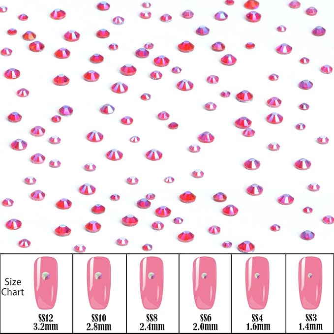 NCB Hotfix Iron on 8000pcs Crystal Rhinestones Round Gem for Crafts Decoration DIY Jewelry Making with a Picking Pen (Siam AB, 6Sizes SS3-SS12)