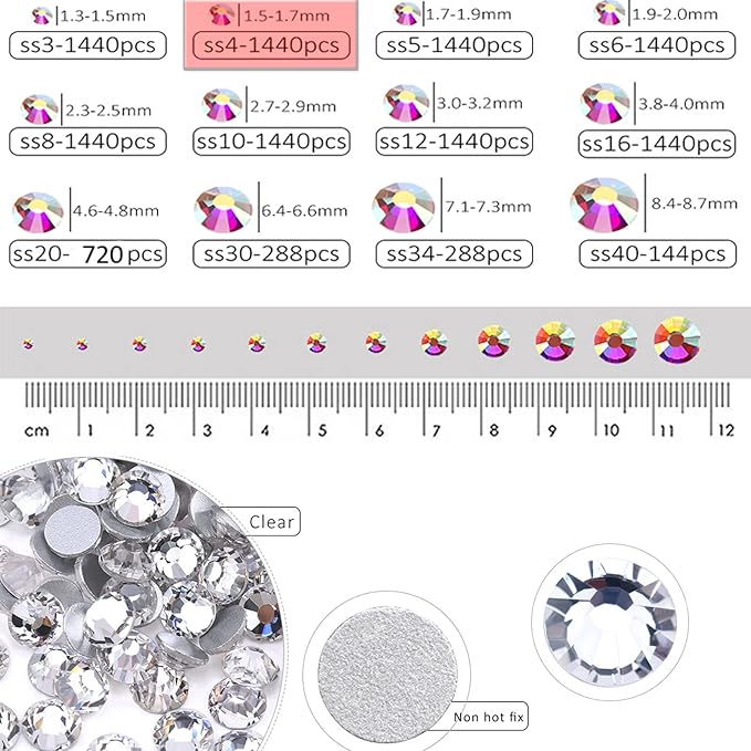 Dowarm 1440 Pieces SS4 Flatback Rhinestones, 1.5MM Flatback Crystal Clear Rhinestones for Craft, Nails, Dance Costumes, Non Hotfix