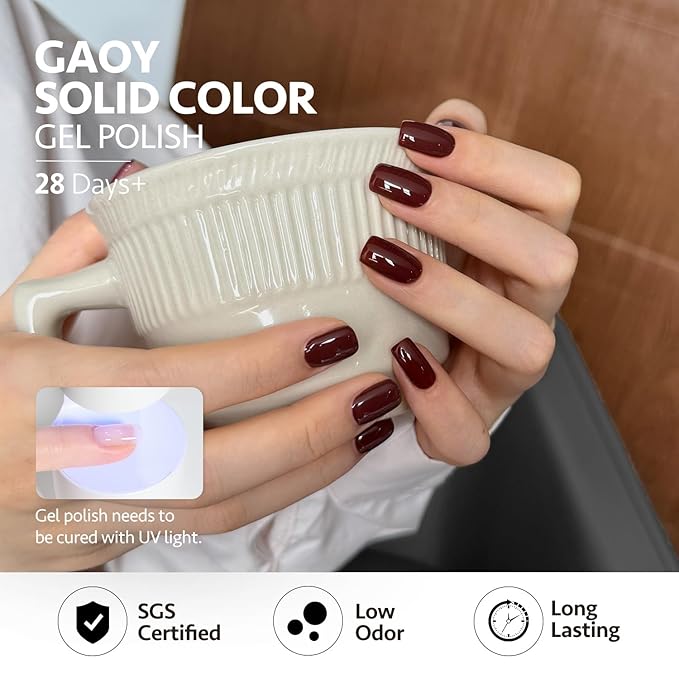 GAOY Brown Fall Gel Nail Polish Set, 6 Colors Burgundy Red Orange Yellow, UV Light Cure Gel Polish for Nail Art DIY at Home