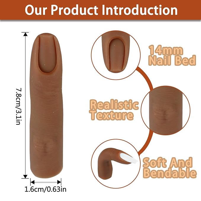 Silicone Practice Fingers for Acrylic Nails, Bendable Fake Training Finger Soft Silicone Fake Finger to Practice Fake Nails, Flexible Nail Practice Fingers Hand for Nail Art(Color 5)