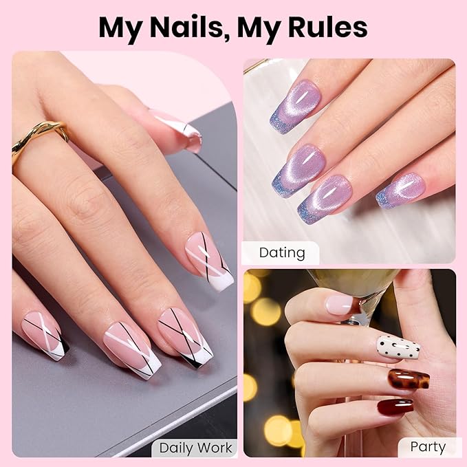 Beetles Gel Nail Kit Flat-X, Coffin Short, 320pcs 16 Sizes Nail tips, with 15g Nail Glue Gel Hands-Free, 7.5ml Base Gel & Top Coat, Mini Lamp, for Acrylic Press On Nail, Extension DIY Set at Home