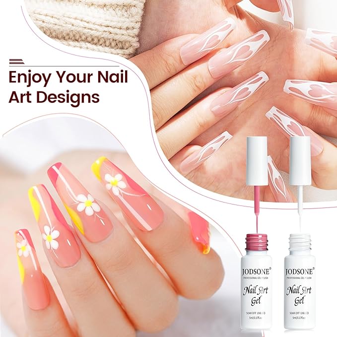JODSONE 10pcs Nail Art Gel Liner Set,3D Nail Art Pens Effect for Fine Lines,Thin Brush Detail Polish,DIY Painted Nails at Home Salon,Liner Gel Nail Polish Valentine's Gift for Girls & Women