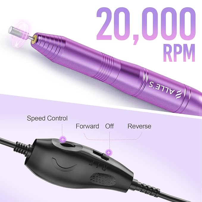 20000RPM Electric Nail Drill Compact Portable Efile Professional Manicure Pedicure Nail File Drill Kit for Acrylic, Gel Nails and Home Salon Use