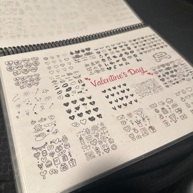 Nail Art Workbook Make Your own Nail Decal Stickers Reusable Gel Nail Design Practice Book for Gel Nail Polish Acrylic Nail foils Crystals Rhinestones Glitter Cartoon Nail Design Guide (6)
