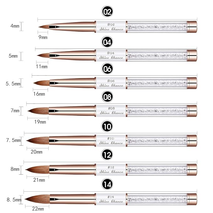 2Pcs Acrylic Nail Art Brush Size 10, 100% Pure Kolinsky Hair Oval Nail Brush for Acrylic Application, Professional Nail Extension Manicure Tool Striping Nail Drawing Pen for Home Salon