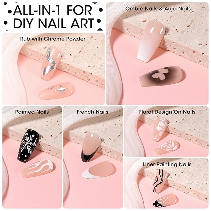 GELLEN Nail Painting Gel 2Pcs 8G Black & White No Wipe Pat Painting Nail Gel for Drawing Striper Liner Floral Painting Gel Polish Nail Art for Salon Home DIY Manicure, UV/LED Curing Required