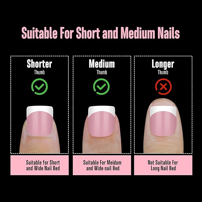 NOVO OVO Extra Short White French Tip Nail Tips, XS XXS Square Round BERRY PINK, for Wide & Short Nail Beds, Thick Full Cover Press on for Women Men, Soft Gel Acrylic Extension kit, 16 Sizes x 224pcs