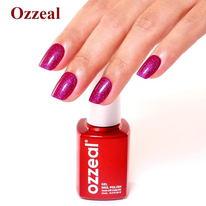 Pearl Gel Nail Polish,Deep Hot Pink Glitter Gel Nail Polish Sparkle Shimmer Gel Glitter Nail Polish Fall Winter Soak off LED UV Gel Nail Polish for Art DIY Manicure 15ML