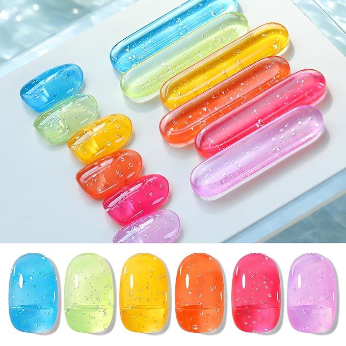 Born Pretty Jelly Pastel Gel Nail Polish Spring Summer Crystal Glass Translucent Bubble Gel Polish Pink Purple Green Blue Yellow Soak Off Gel Polish Kit for Salon Manicure and Nail Art DIY at Home