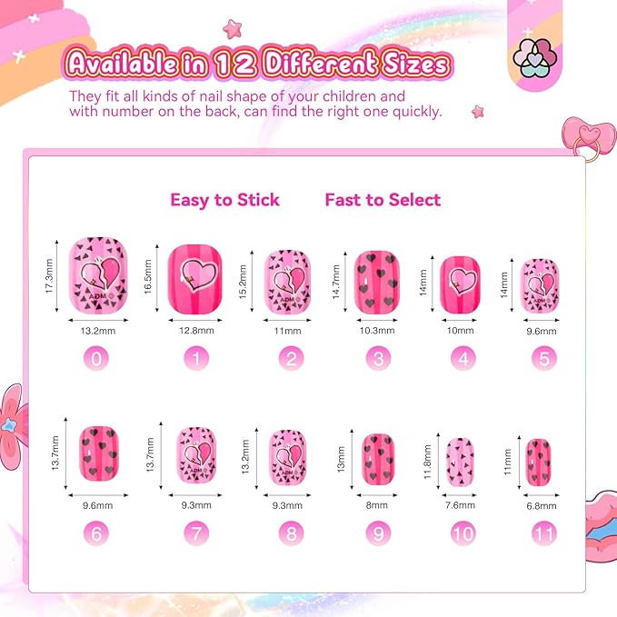 SAVILAND Press on Nails for Kids 168PCS: Kid Press on Nail for Girls Colorful Patterns Kids Fake Nails Tips Strong Adhesion Short Square False Acrylic Nail Art Christmas Easter Gifts 8-12 Years Child