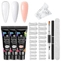 Poly Nail Gel Kit, 7PCS Clear White Pink Builder Nail Starter Kit De Polygel Para Uñas Completo with Dual Nail forms, Nail Clips for Polygel